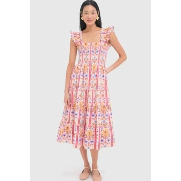 HILL HOUSE Sz XS Pink Ellie Dress Block Stripe Floral Cotton - Picture 1 of 11